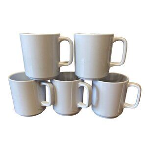 Set Of 5 Vintage 1986 Anacapa White Melamine Coffee Mugs Made In Thailand Durabl